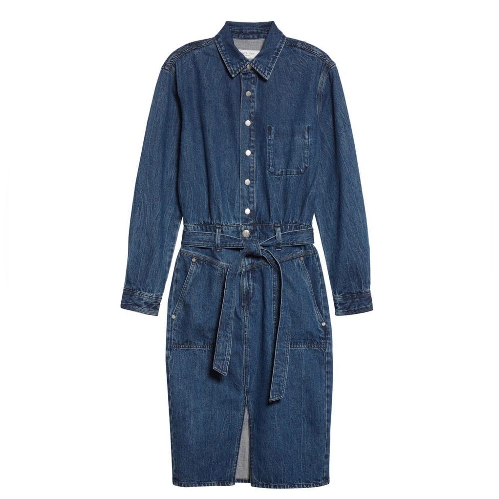 Rag & Bone Denim Shirtdress Blue Jeans Midi Dress, NWT, Size L - Picture 5 of 12